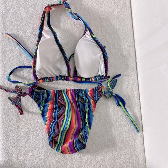 5/$25 Unitalla Colorful Striped String Bikini Swimwear Set XS - Picture 8 of 13